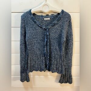NUOPAI – Vintage Wool-Blend  Cardigan – Blue – Size Small refer to measurements